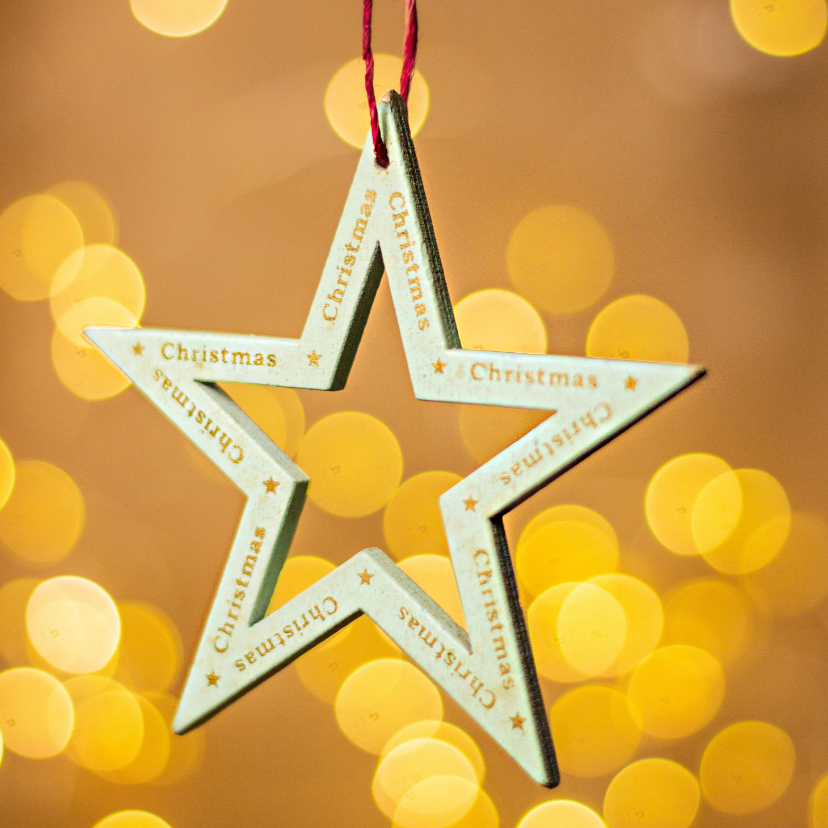 Kerstkaart met een ster op een achtergrond van kerstlichtjes - Kerstkaarten Kerstkaarten - Kerstkaart met een ster op een achtergrond van kerstlichtjes