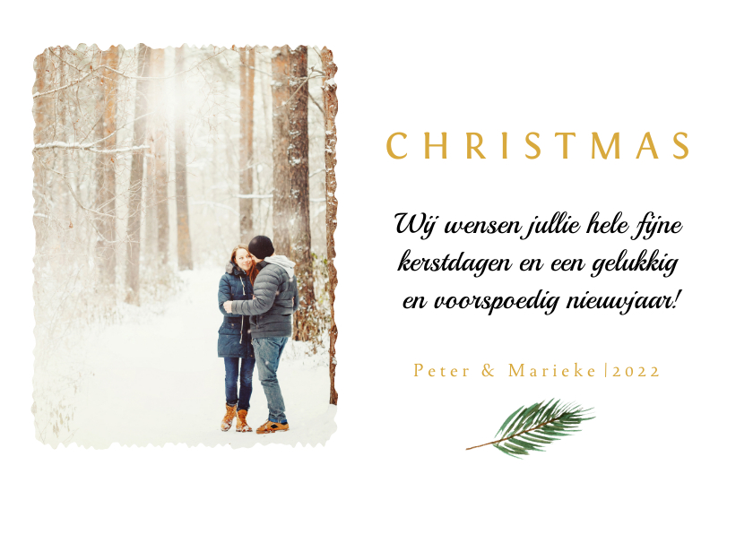 Kerstkaart met eigen foto en een groen takje - Kerstkaarten Kerstkaarten - Kerstkaart met eigen foto en een groen takje