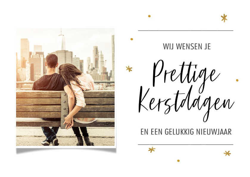 Kerstkaart met eigen foto en gouden sterretjes met tekst - Kerstkaarten Kerstkaarten - Kerstkaart met eigen foto en gouden sterretjes met tekst