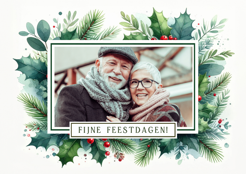 Kerstkaart met eigen mooie foto kersttakjes en hulst - Kerstkaarten Kerstkaarten - Kerstkaart met eigen mooie foto kersttakjes en hulst