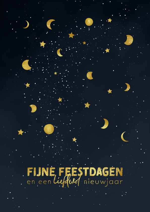 Kerstkaart met fonkelende sterren en manen - Kerstkaarten Kerstkaarten - Kerstkaart met fonkelende sterren en manen
