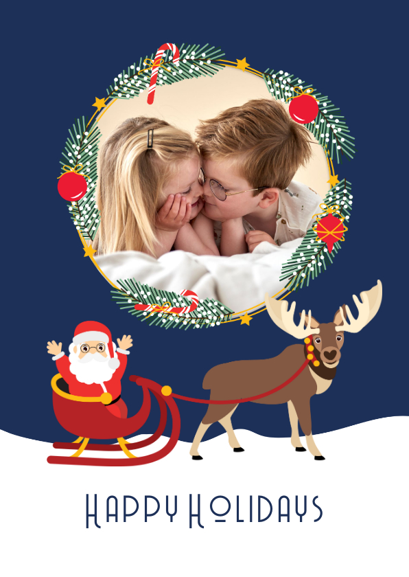 Kerstkaarten - Kerstkaart met foto de Kerstman en Rudolf in een slee