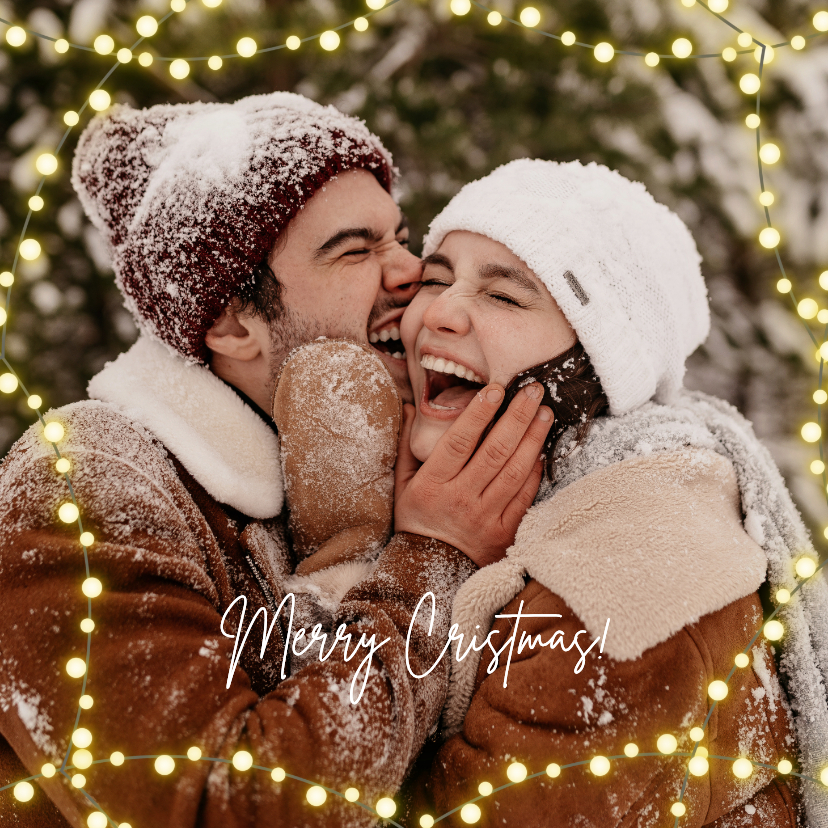 Kerstkaarten - Kerstkaart met foto en slinger van lampjes Vrienden GHZ