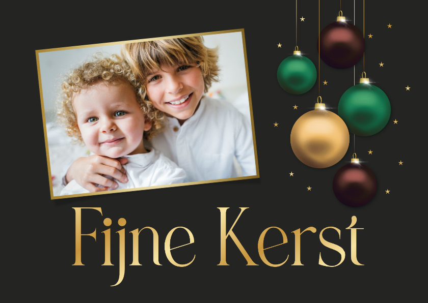 Kerstkaarten - Kerstkaart met foto en stijlvolle kerstballen