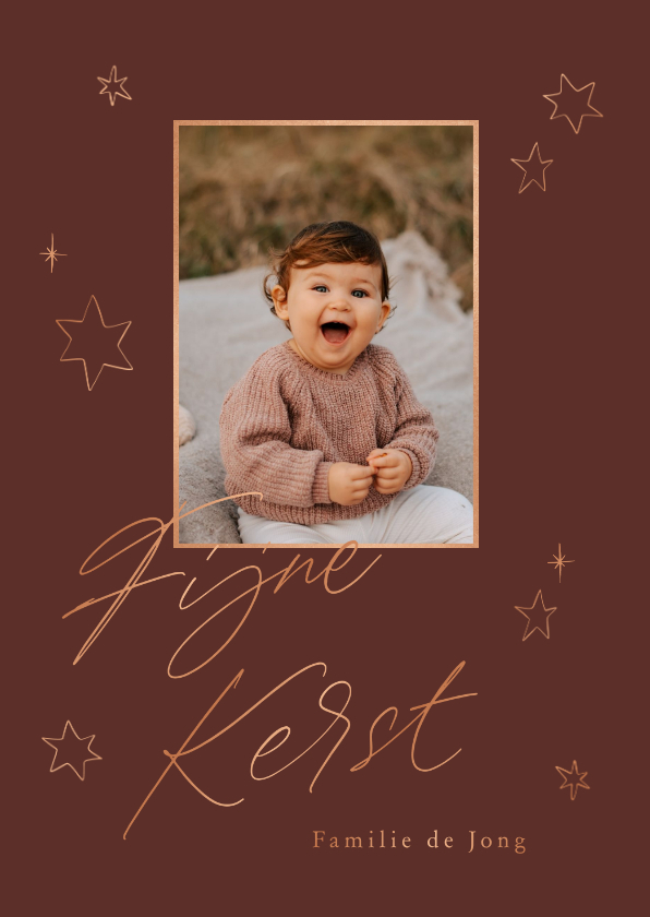 Kerstkaart met foto Fijne Kerst koper met inkt sterren - Kerstkaarten Kerstkaarten - Kerstkaart met foto Fijne Kerst koper met inkt sterren