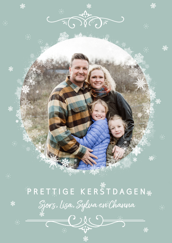 Kerstkaart met foto in winters sneeuwsterren kader - Kerstkaarten Kerstkaarten - Kerstkaart met foto in winters sneeuwsterren kader