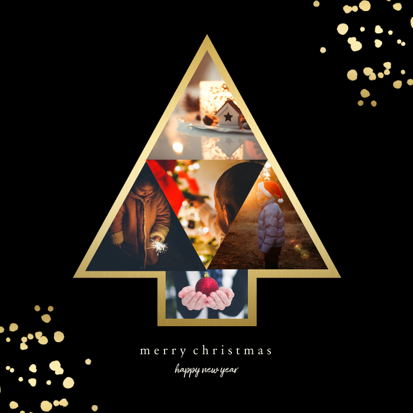 Kerstkaart met fotokerstboom en gouden confetti - Kerstkaarten Kerstkaarten - Kerstkaart met fotokerstboom en gouden confetti