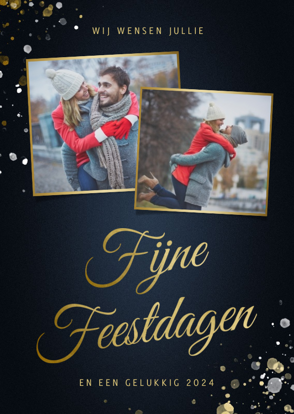 Kerstkaart met fotos en spetters klassiek Fijne Feestdagen - Kerstkaarten Kerstkaarten - Kerstkaart met fotos en spetters klassiek Fijne Feestdagen