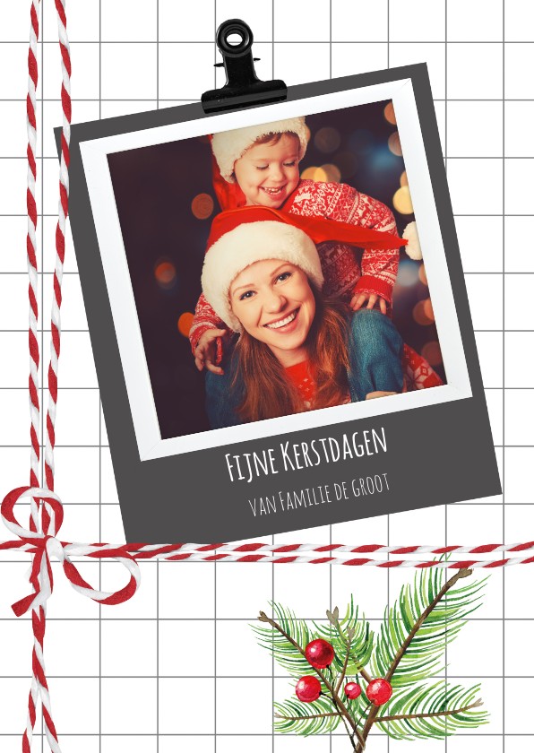 Kerstkaart met geruite achtergrond - Kerstkaarten Kerstkaarten - Kerstkaart met geruite achtergrond