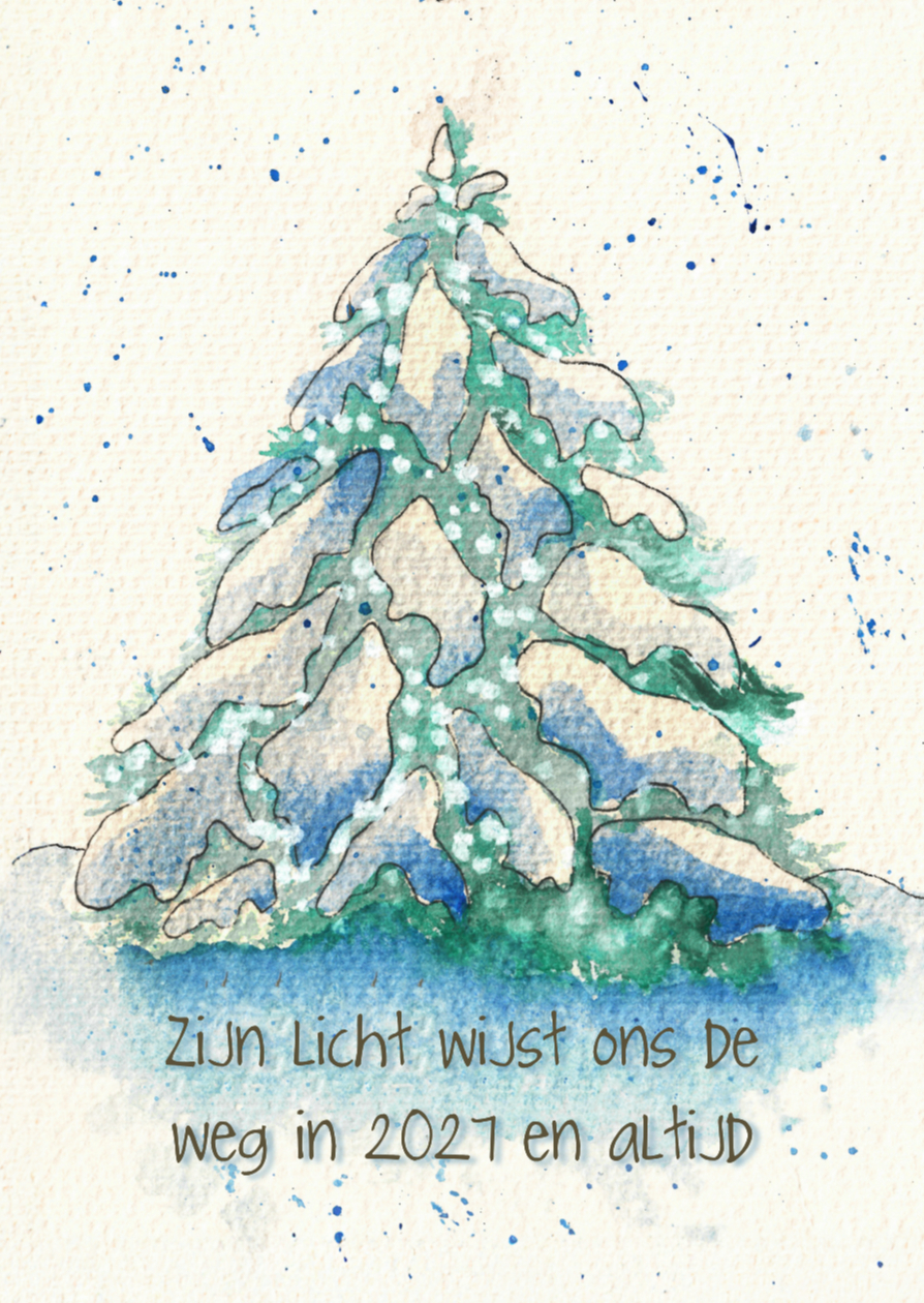 Kerstkaart met geschilderde kerstboom - Kerstkaarten Kerstkaarten - Kerstkaart met geschilderde kerstboom