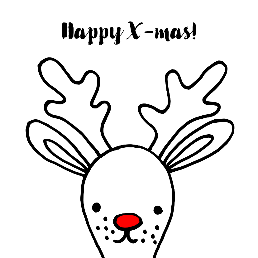 Kerstkaart met getekende Rudolf - Kerstkaarten Kerstkaarten - Kerstkaart met getekende Rudolf
