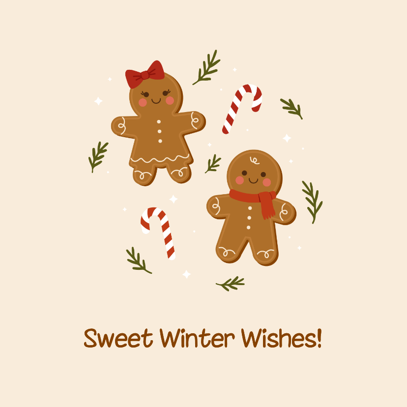Kerstkaarten - Kerstkaart met gingerbread poppetjes