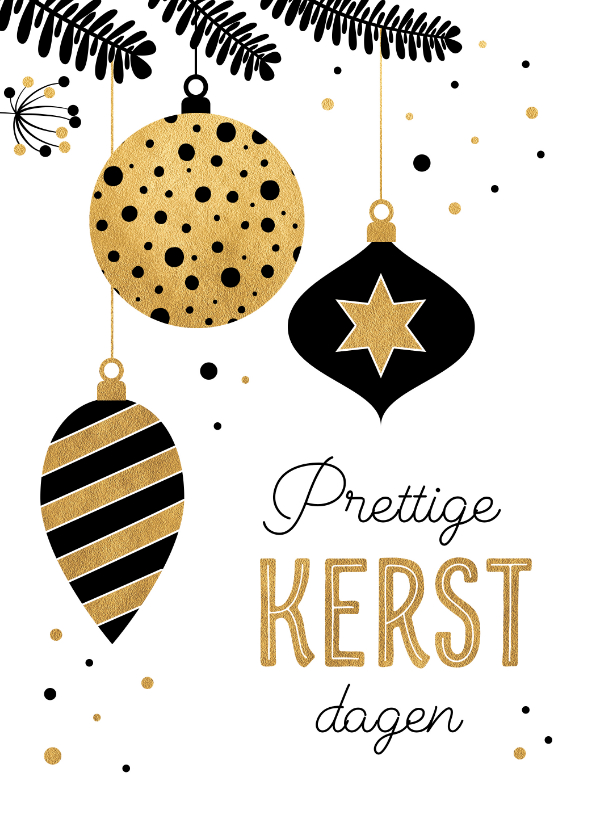 Kerstkaart met gouden kerstballen - Kerstkaarten Kerstkaarten - Kerstkaart met gouden kerstballen