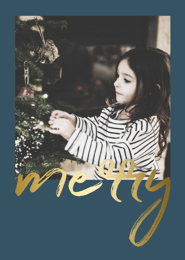 Kerstkaart met gouden 'merry' en een foto - Kerstkaarten Kerstkaarten - Kerstkaart met gouden 'merry' en een foto