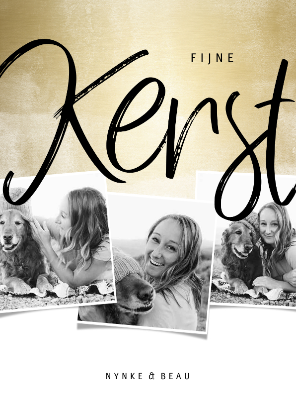 Kerstkaart met gouden waterverf en fotocollage - Kerstkaarten Kerstkaarten - Kerstkaart met gouden waterverf en fotocollage