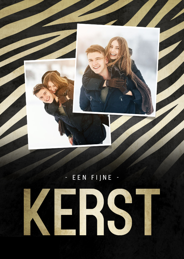 Kerstkaart met gouden zebraprint en 2 foto's - Kerstkaarten Kerstkaarten - Kerstkaart met gouden zebraprint en 2 foto's