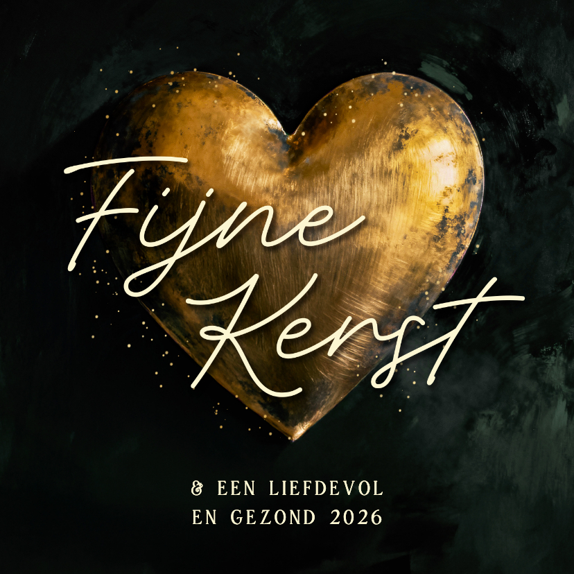 Kerstkaarten - Kerstkaart met groot gouden hart groen fijne kerst