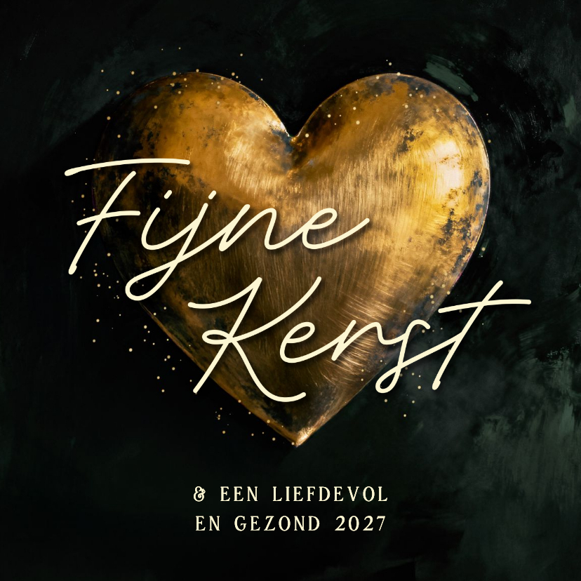 Kerstkaart met groot gouden hart groen fijne kerst - Kerstkaarten Kerstkaarten - Kerstkaart met groot gouden hart groen fijne kerst