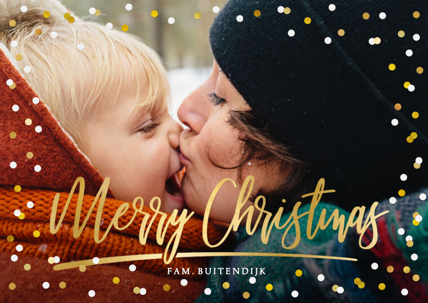 Kerstkaart met grote foto, merry christmas en confetti - Kerstkaarten Kerstkaarten - Kerstkaart met grote foto, merry christmas en confetti