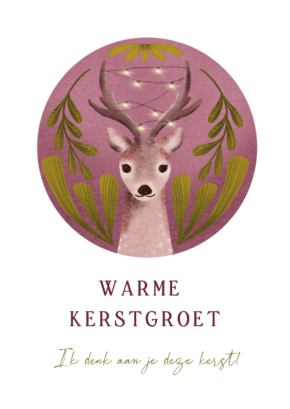 Kerstkaarten - Kerstkaart met hert en takken groen