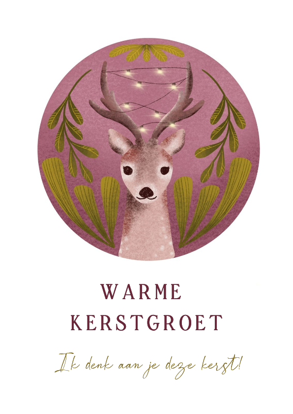 Kerstkaarten - Kerstkaart met hert en takken groen