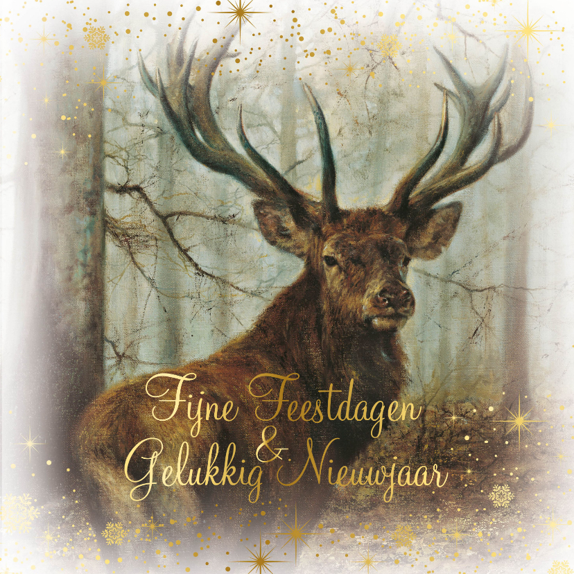 Kerstkaarten - Kerstkaart met hert in het bos