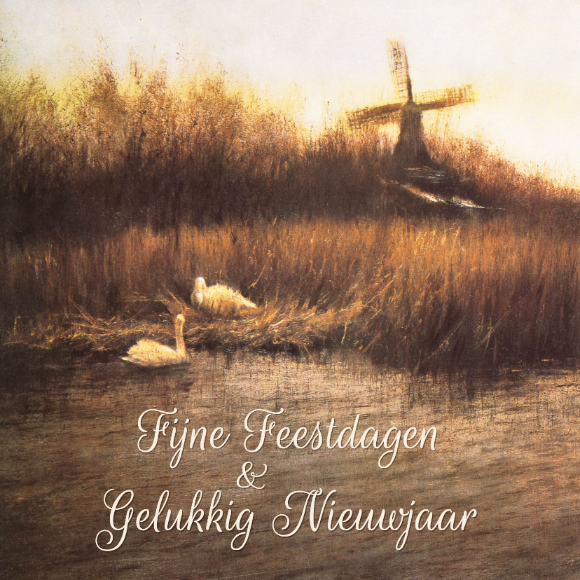 Kerstkaarten - Kerstkaart met Hollands landschap en zwanen