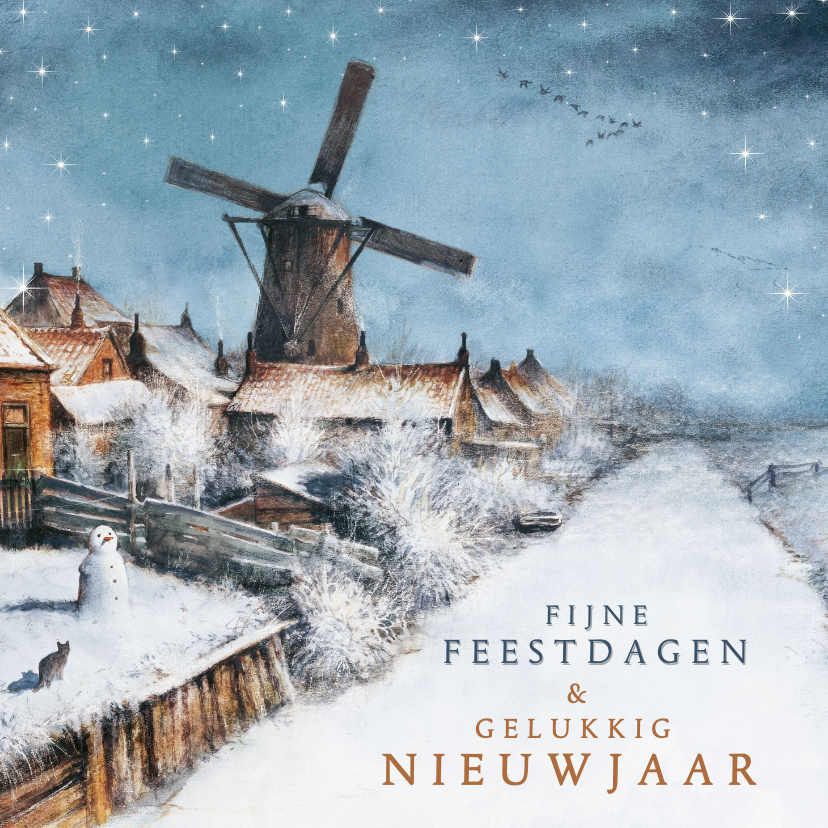 Kerstkaarten - Kerstkaart met Hollands winterlandschap en molen in sneeuw