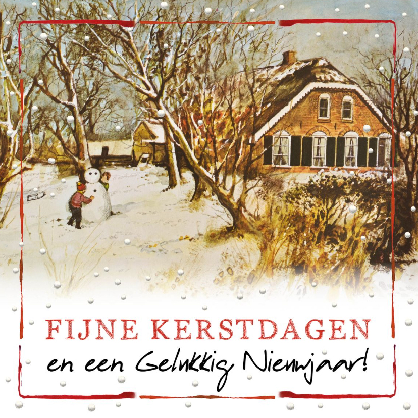 Kerstkaarten - Kerstkaart met Hollandse boerderij en spelende kinderen