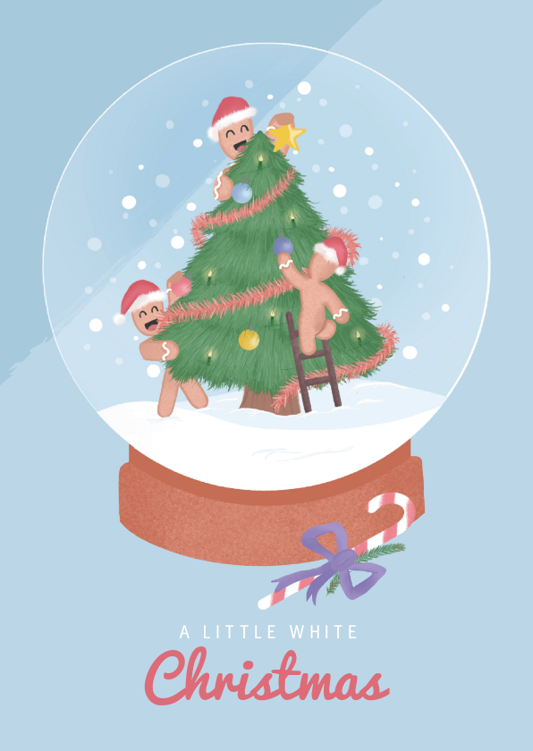 Kerstkaarten - Kerstkaart met illustratie van een kerstboom in sneeuwbol