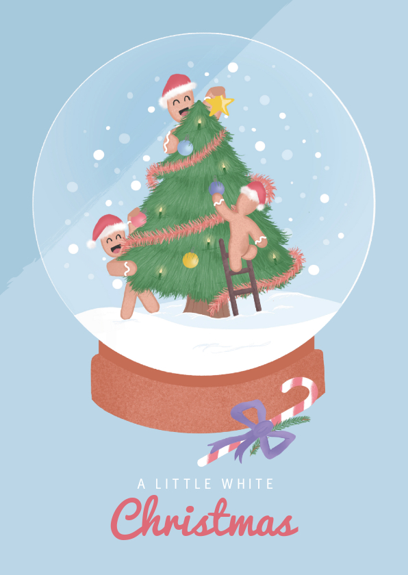 Kerstkaart met illustratie van een kerstboom in sneeuwbol - Kerstkaarten Kerstkaarten - Kerstkaart met illustratie van een kerstboom in sneeuwbol