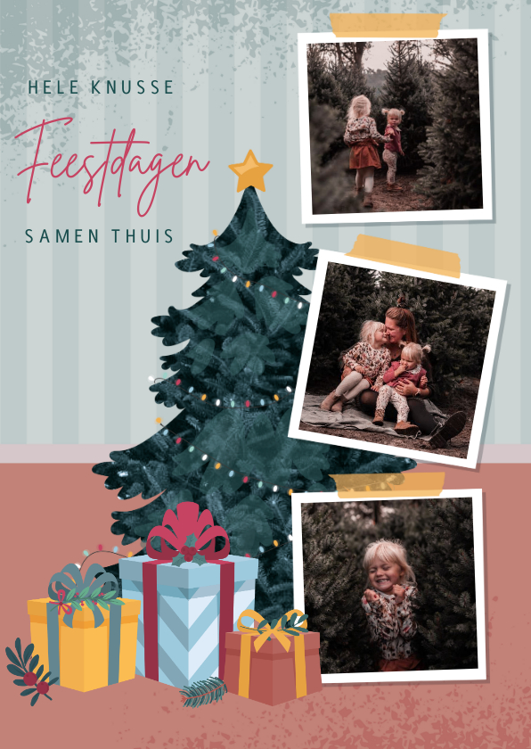 Kerstkaart met illustratie van kerstboom fotocollage - Kerstkaarten Kerstkaarten - Kerstkaart met illustratie van kerstboom fotocollage