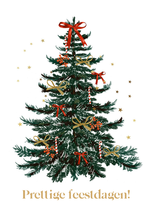 Kerstkaarten - Kerstkaart met illustratie van kerstboom klassiek sterren