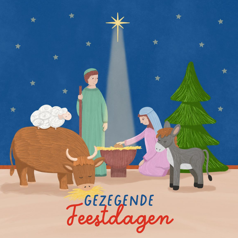Kerstkaart met Jozef Maria en Jezus kleurplaat - Kerstkaarten Kerstkaarten - Kerstkaart met Jozef Maria en Jezus kleurplaat