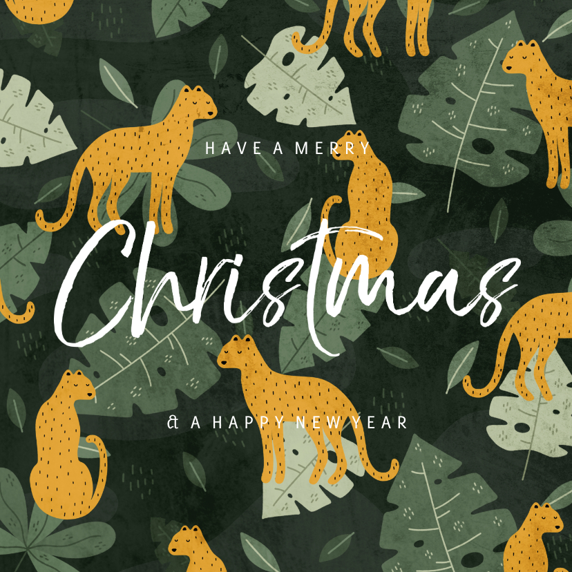 Kerstkaarten - Kerstkaart met jungle patroon en handgeschreven christmas