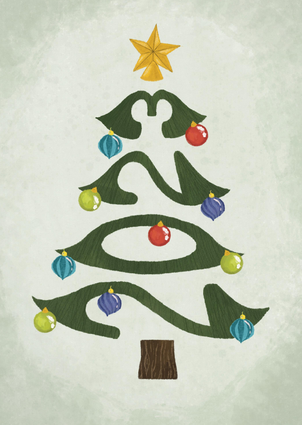Kerstkaart met kerstboom in 2023 kerstster Kaartje2go