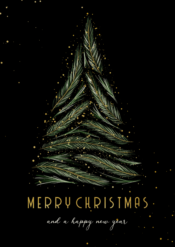 Kerstkaart met kerstboom van dennentakjes en goud - Kerstkaarten Kerstkaarten - Kerstkaart met kerstboom van dennentakjes en goud