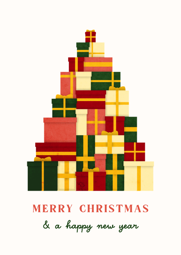 Kerstkaarten - Kerstkaart met kerstboom van gekleurde cadeaus bonprix