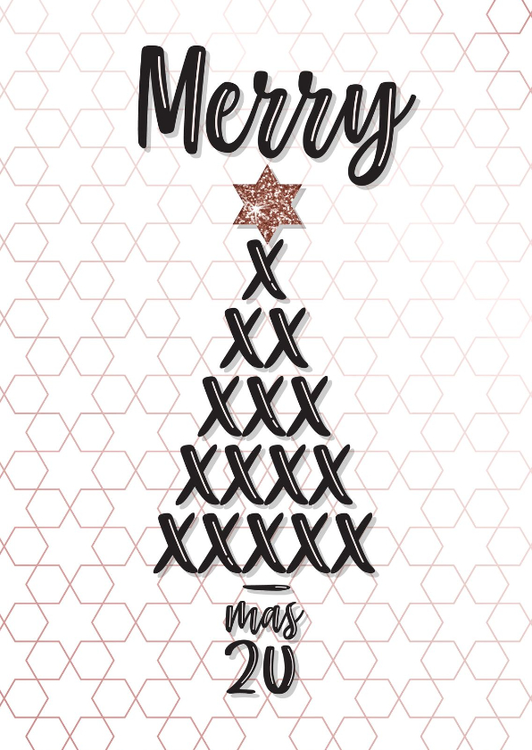 Kerstkaart met kerstboom van kusjes met rose gouden accenten - Kerstkaarten Kerstkaarten - Kerstkaart met kerstboom van kusjes met rose gouden accenten