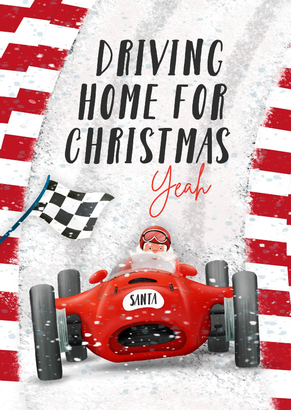 Kerstkaart met kerstman in een klassieke raceauto - Kerstkaarten Kerstkaarten - Kerstkaart met kerstman in een klassieke raceauto