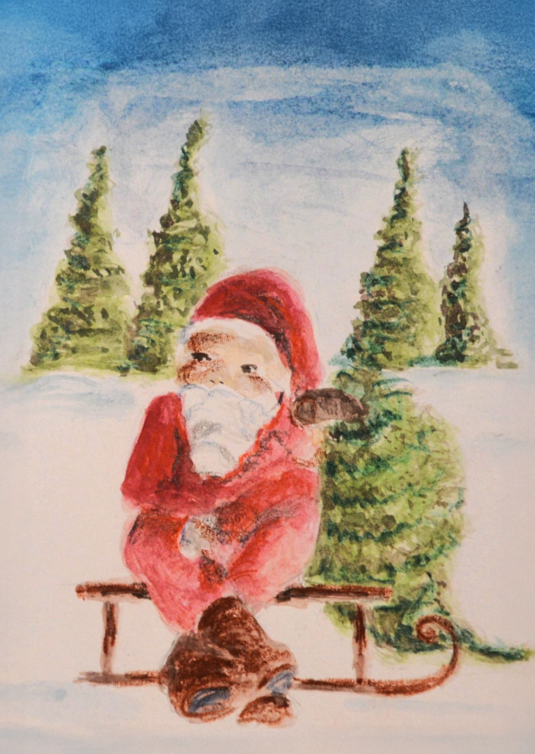Kerstkaarten - Kerstkaart met Kerstman op slee