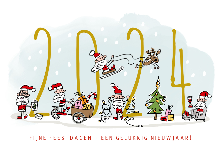 Kerstkaarten - Kerstkaart met kerstmannetjes en 2024