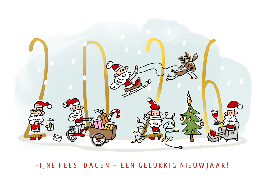 Kerstkaarten - Kerstkaart met kerstmannetjes en 2026