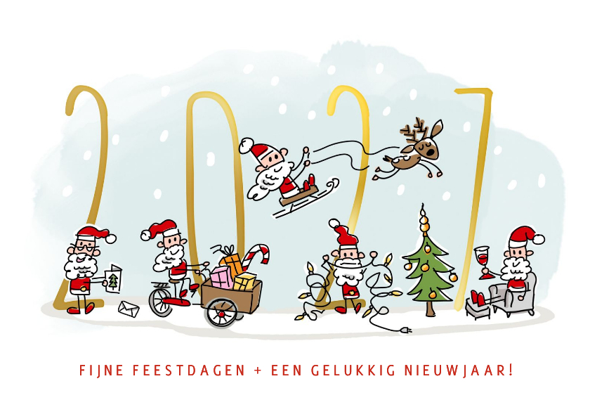 Kerstkaart met kerstmannetjes en 2027 - Kerstkaarten Kerstkaarten - Kerstkaart met kerstmannetjes en 2027