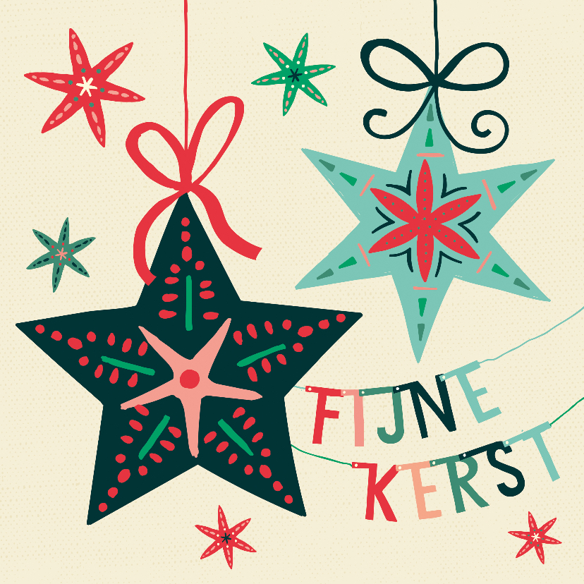 Kerstkaart met kerststerren en een letterslinger - Kerstkaarten Kerstkaarten - Kerstkaart met kerststerren en een letterslinger