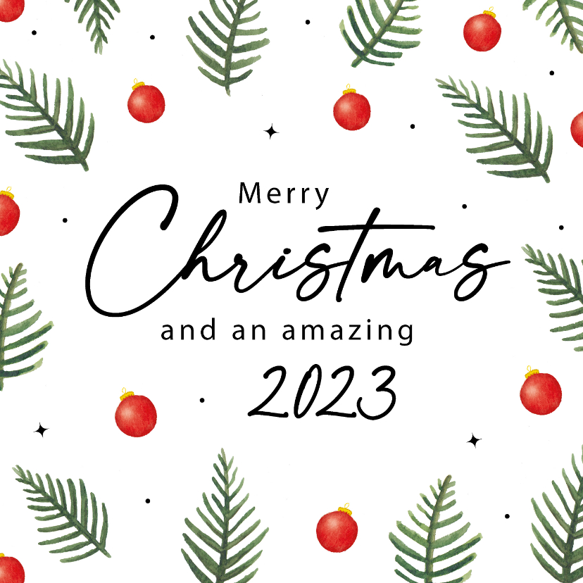 Kerstkaart met kersttakken en kerstballen in kerstkleuren - Kerstkaarten Kerstkaarten - Kerstkaart met kersttakken en kerstballen in kerstkleuren