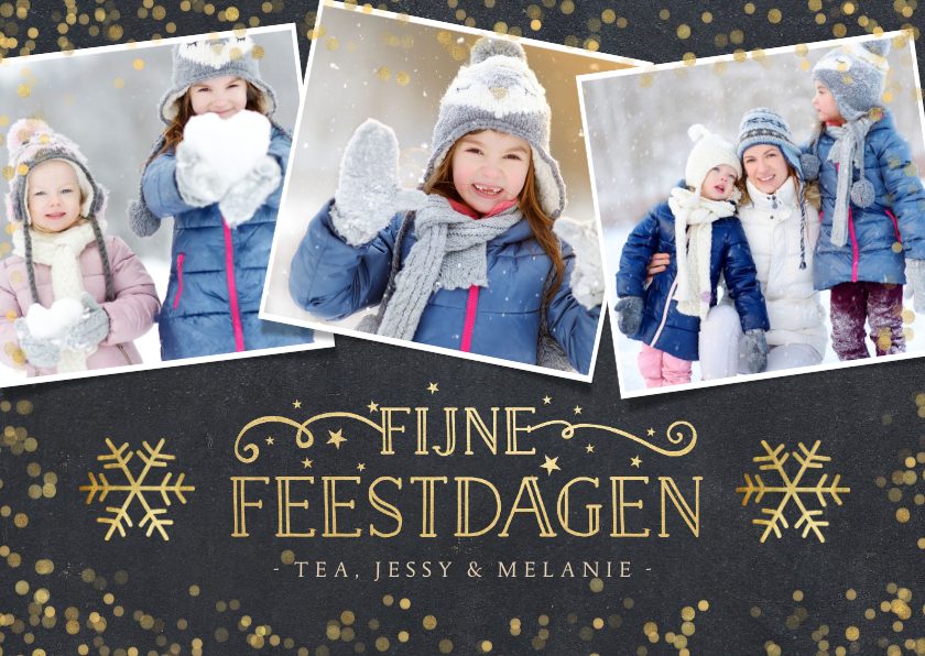 Kerstkaart met krijtbord achtergrond en goudlook confetti - Kerstkaarten Kerstkaarten - Kerstkaart met krijtbord achtergrond en goudlook confetti