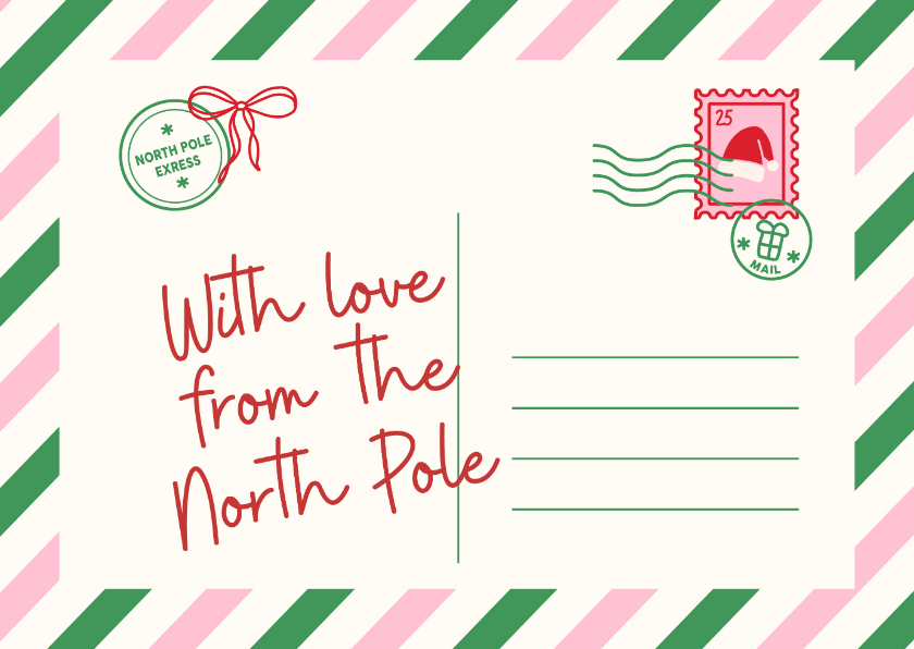 Kerstkaart met liefs vanaf de Noordpool - Kerstkaarten Kerstkaarten - Kerstkaart met liefs vanaf de Noordpool