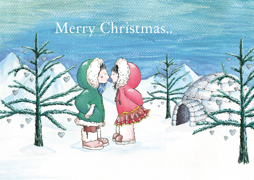 Kerstkaart met lieve eskimo's - Kerstkaarten Kerstkaarten - Kerstkaart met lieve eskimo's