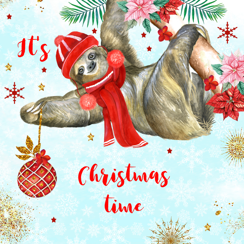 Kerstkaart met luiaard kerstbal - Kerstkaarten Kerstkaarten - Kerstkaart met luiaard kerstbal